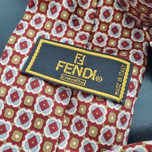 Fendi Handmade Silk Tie Italy Burgundy Geometric
